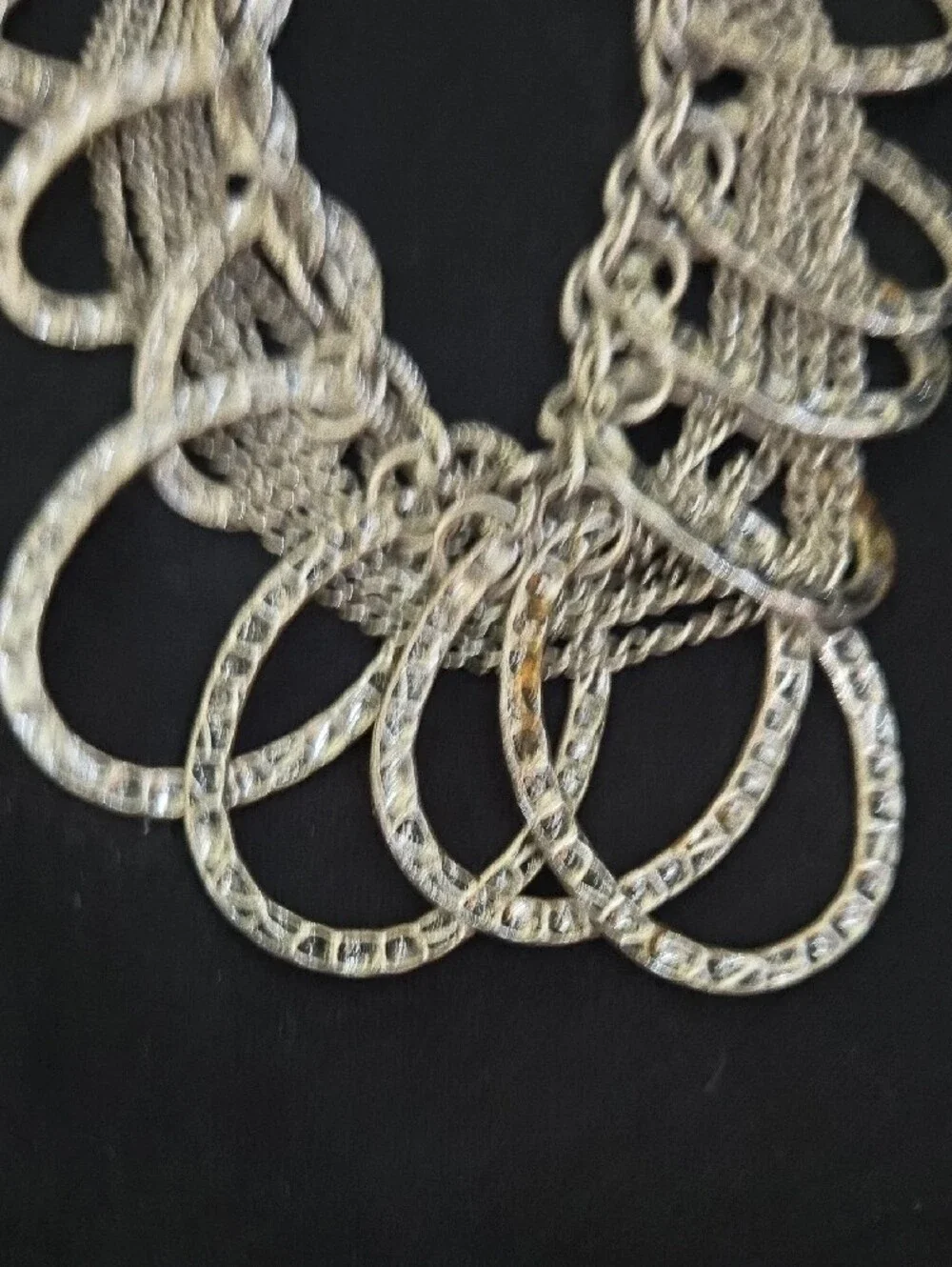 Silver Multi-Chain Necklace with Interlocking Rings